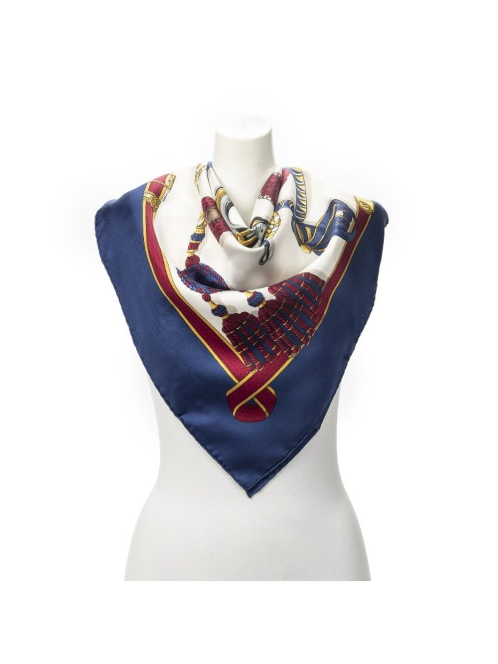 Hermes Scarf Navy Red Yellow Twill Silk